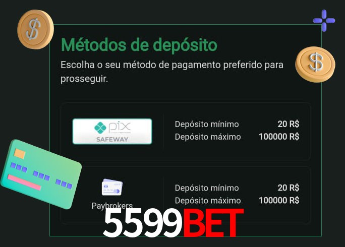 O cassino 5599Bet oferece uma grande variedade de métodos de pagamento